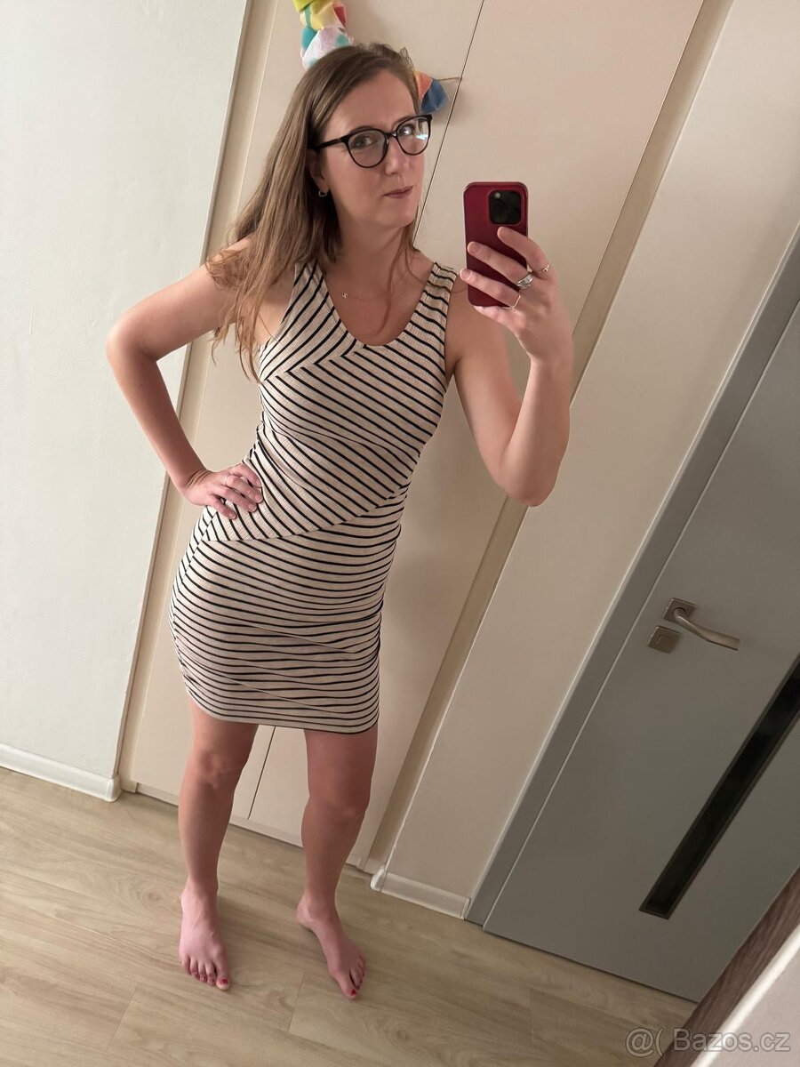 Béžové letní šaty s proužkem, Reserved, vel. M - 2