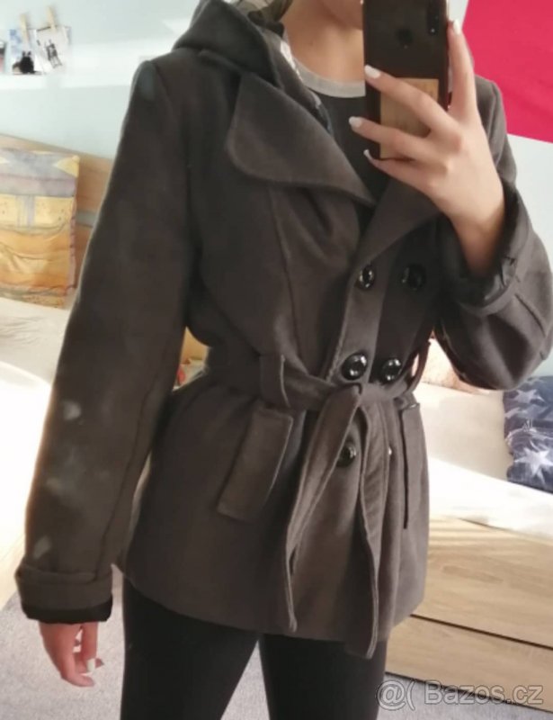 Dámský flaušový kabátek s kapucí, barva šedá - 2