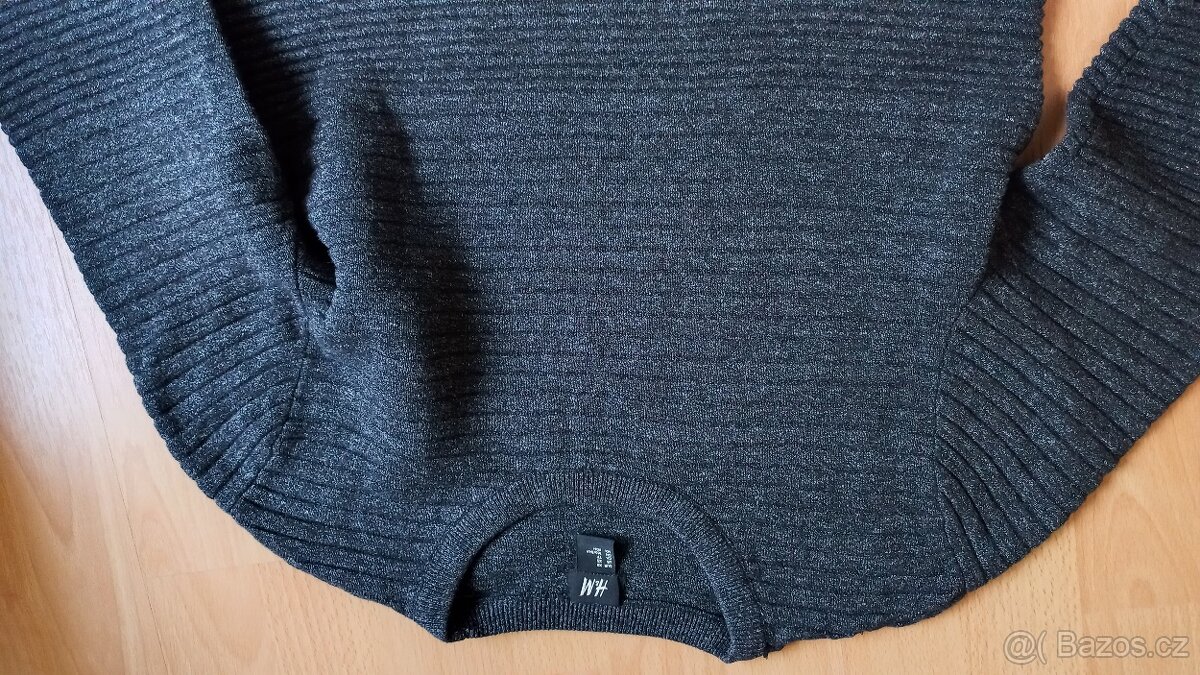 Pánský Tmavě šedý svetr melír – s vroubkovým vzorem - 2