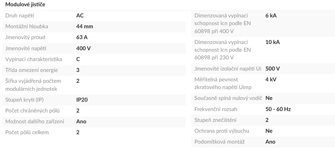 Jistič Legrand TX3, 2 PÓLOVÝ, CHAR. C, 63A 6000A - 40ks - 2