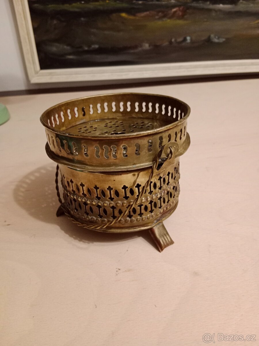 Měděný secesní ohříváček s držadlem - 2