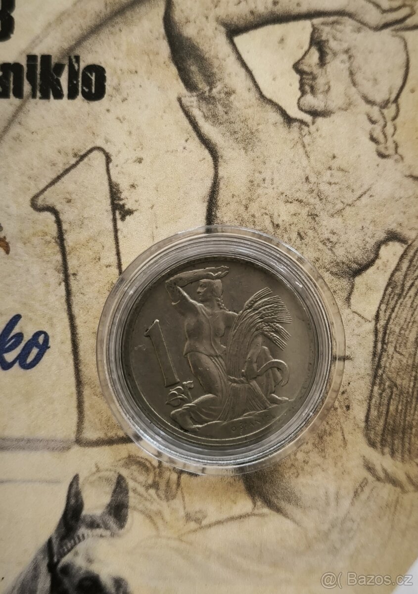 KARTIČKA S MINCÍ 1 KORUNA ČESKOSLOVENSKÁ 1937 - 2