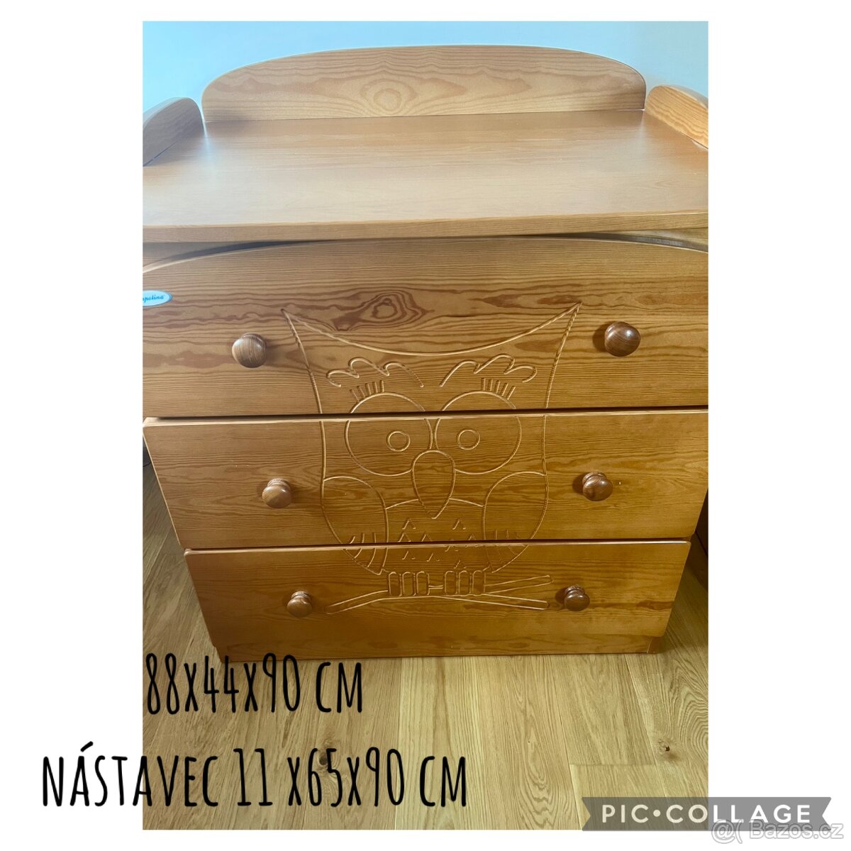 Postýlka s přebalovací komodou, dřevěná - 2