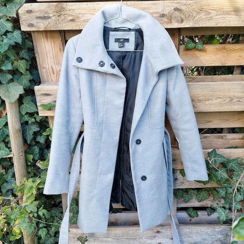 Dámský elegantní podzimní kabát H&M šedý černý - 2