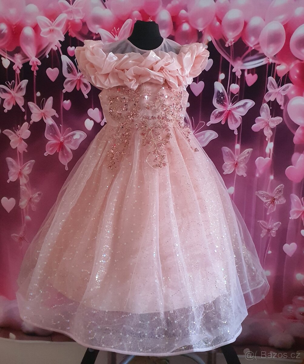 Dětské světle růžové slavnostní šaty - 2