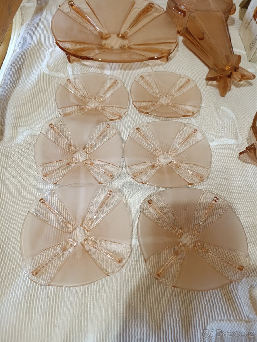 Sada Art deco růžové sklo - 2