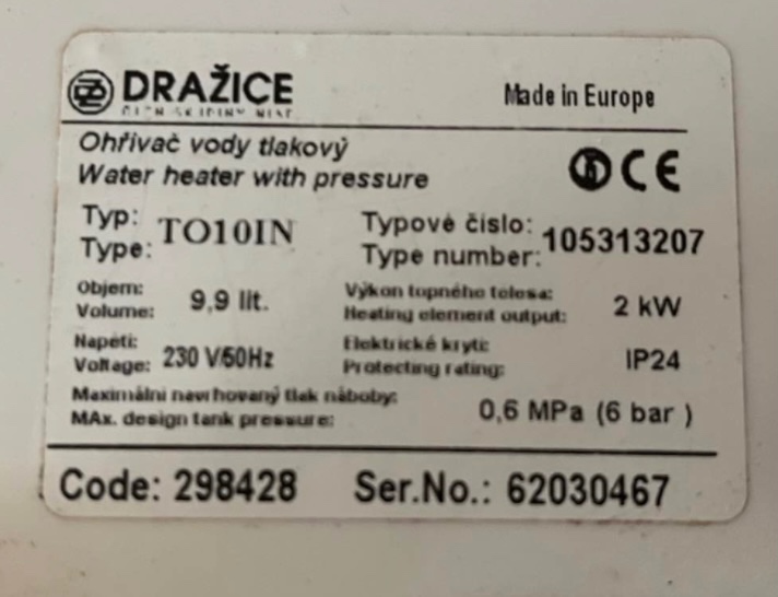 Ohřívač vody - bojler Dražice 9,9l Levně - 2