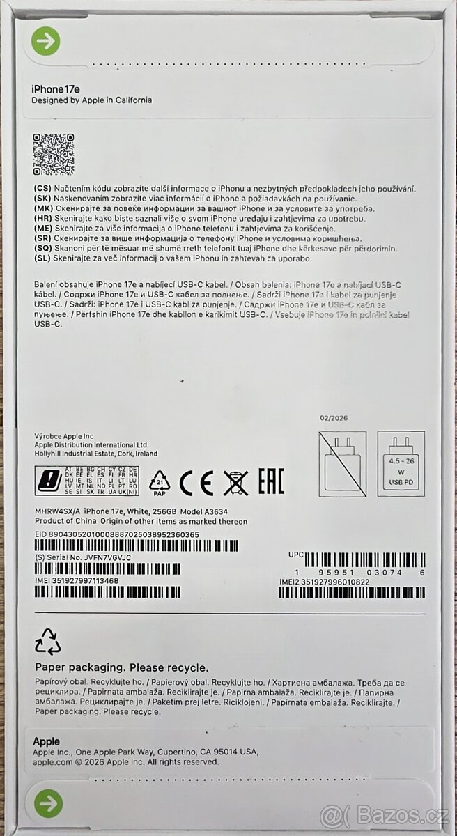 IPHONE 17e 256 GB WHITE - 2