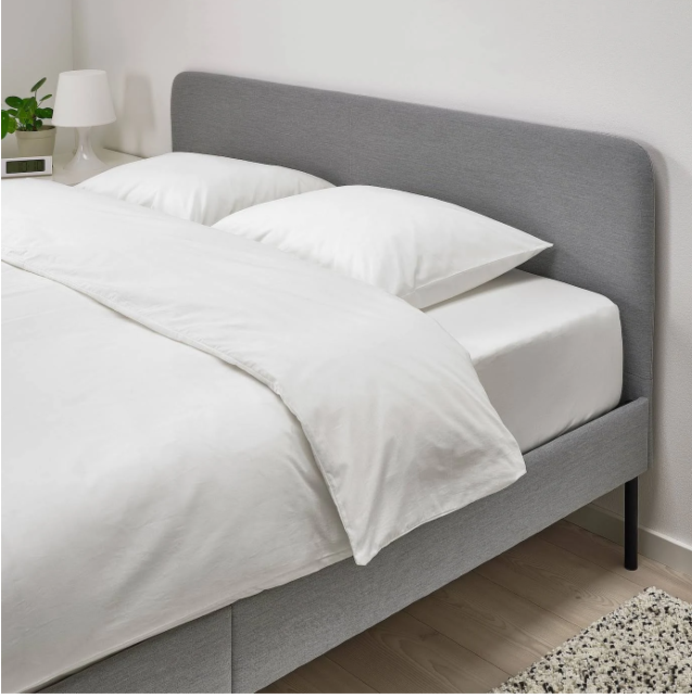 Ikea SLATTUM Upholstered Bed grey & Mattress, - 2