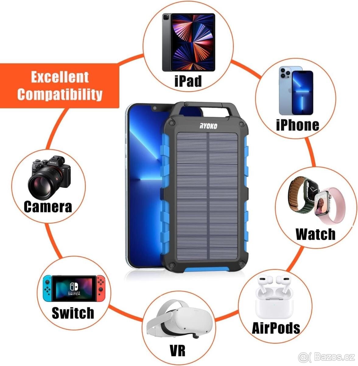 Solární Power Bank 10 LED 20000mAh Ryoko- Nová - 2