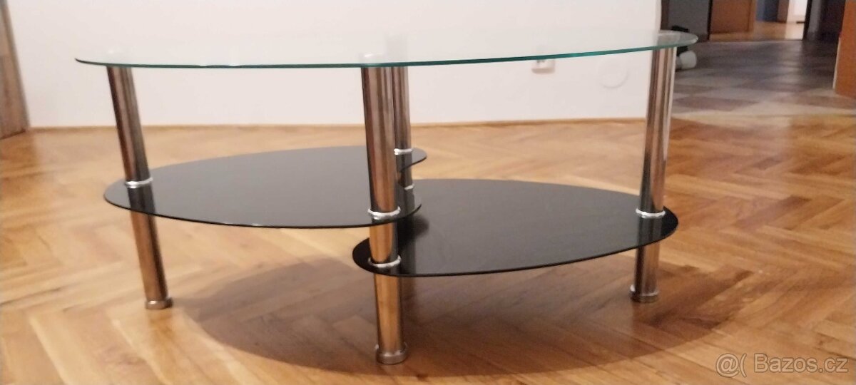 konferenční stolek sklo/kov oválný, cena k jednání - 2