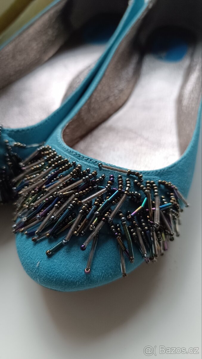 Baleríny Baťa vel.40 tyrkysové s třásněmi - 2