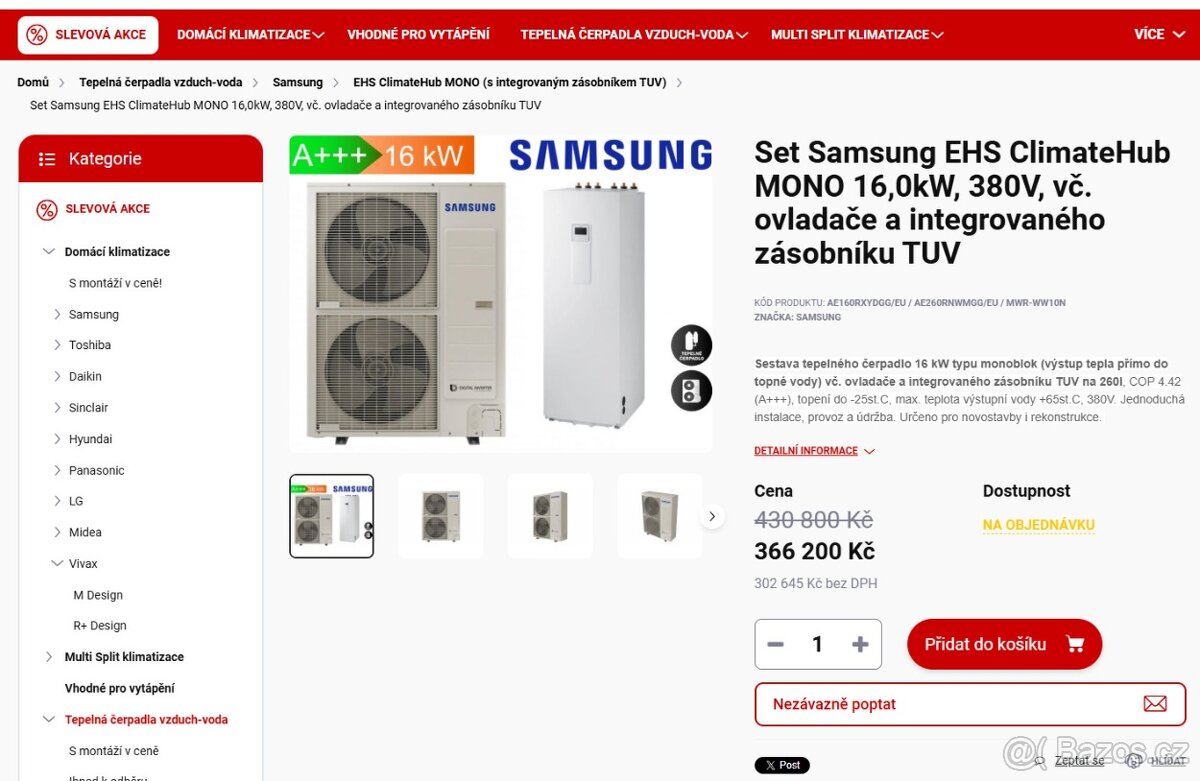Tepelné čerpadlo Samsung 16 kW + hydrobox TUV 260l - LEVNĚ - 2