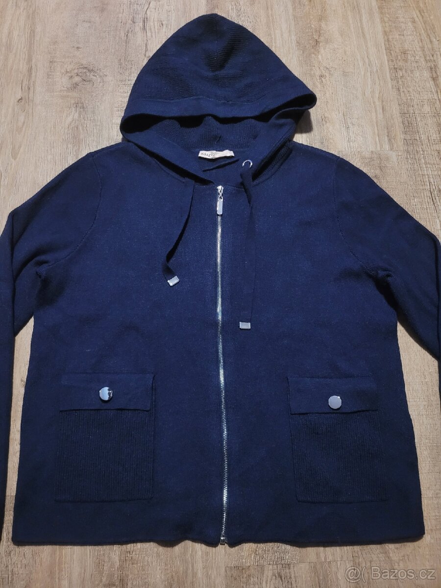 Tmavě modrá mikina/svetr na zip s kapucí Adagio - 2