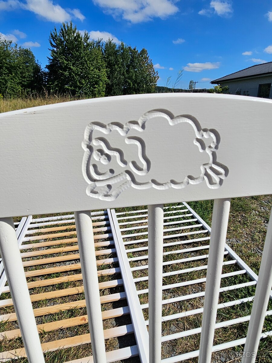 Dětská postýlka dřevěná bílá + matrace Aloe Vera - 2