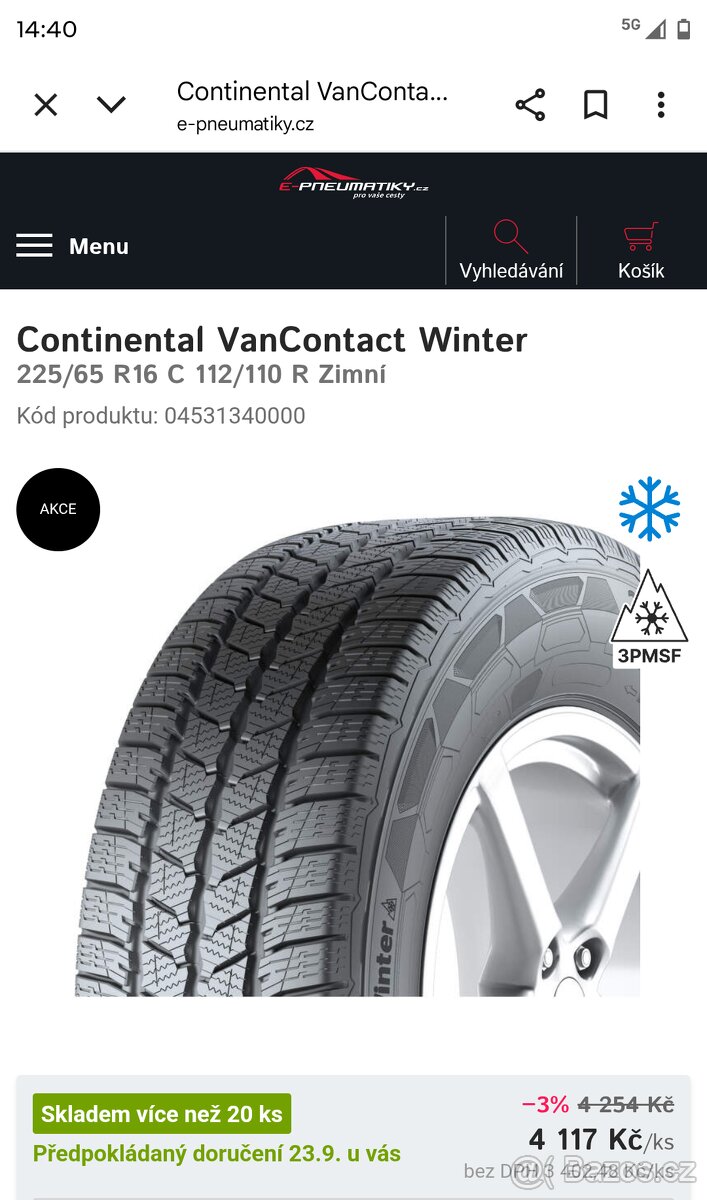 Continental 225/65/16/ Winter. 6 x 130. 3 ks - 2