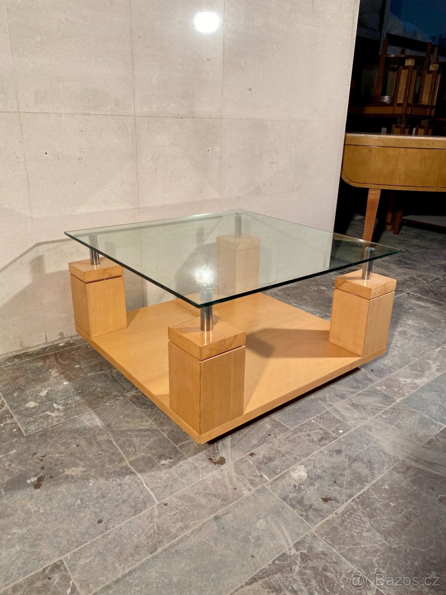Nízký stůl sklo+dřevo - 80cm/80cm výška 44cm - 2