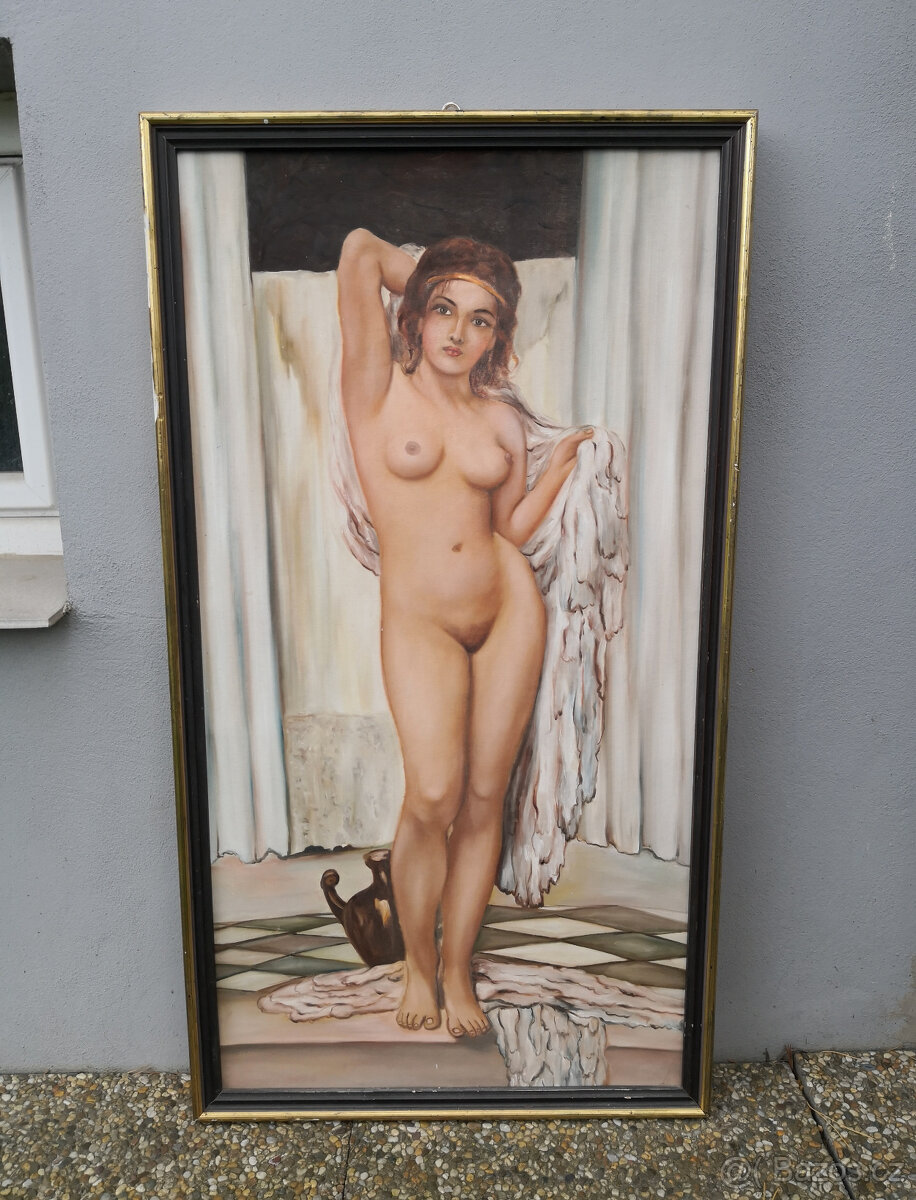 Starý obraz olejomaľba akt ženy 55x101cm - 2