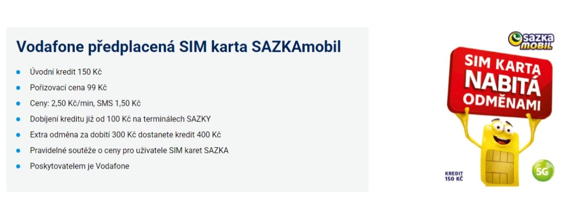 Sim karta-Sazka mobil /Vodafone..-A 2 kusy Blesk mobil 99kč - 2