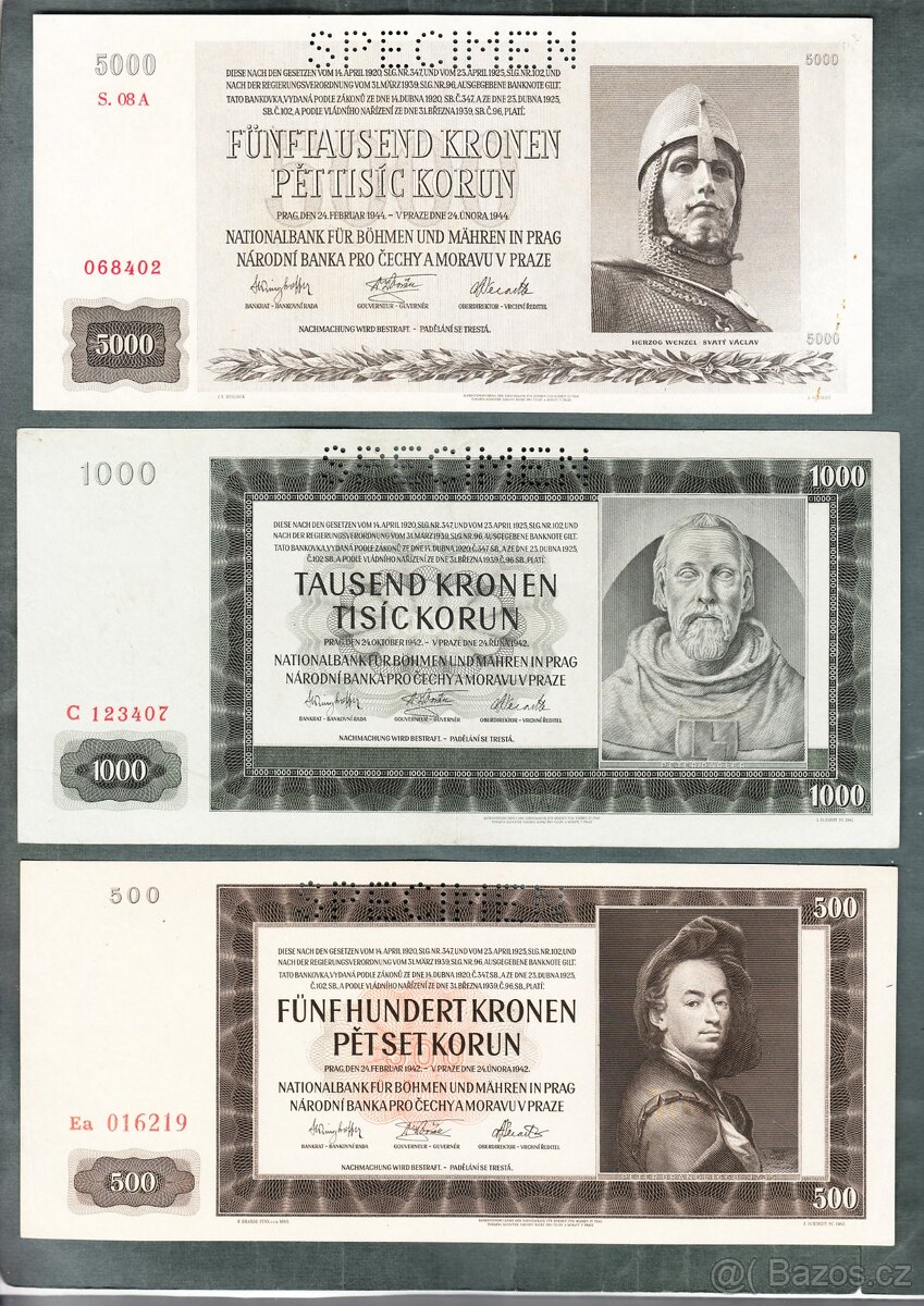 Staré bankovky PROTEKTORÁT KOMPLET SESTAVA pěkný stav - 2