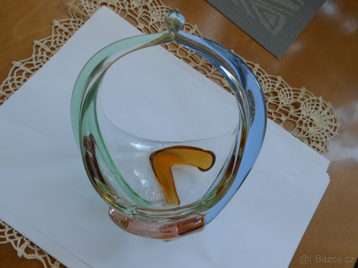 RETRO skleněný košíček 17,5cm hutní sklo - bez oťuků - 2