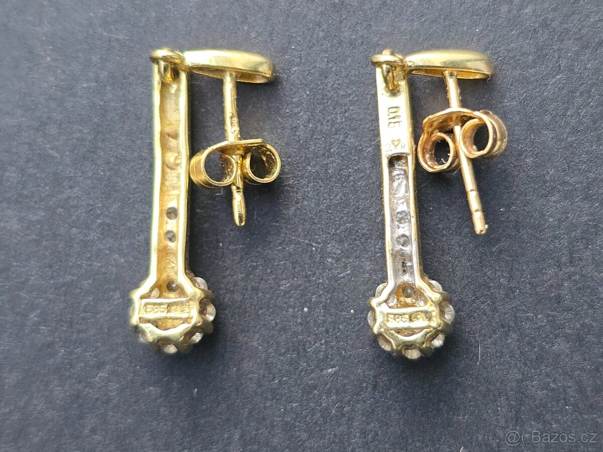 Zlaté visací náušnice s brilianty - 2