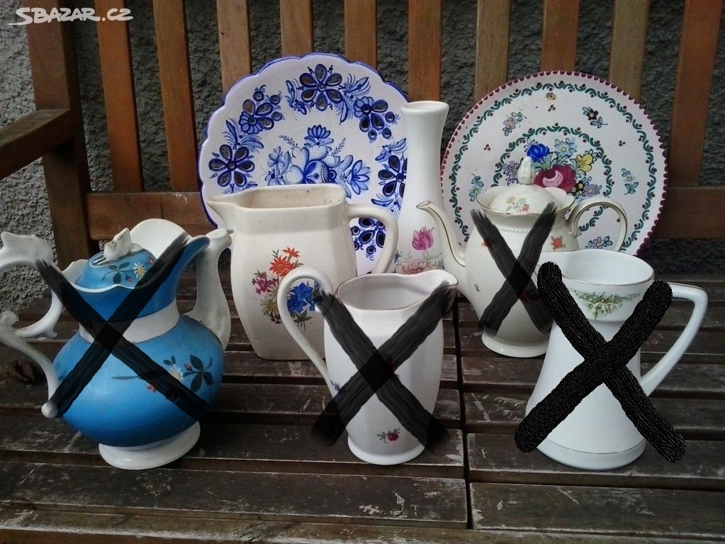 Porcelánové konvičky, talíř, podnos - 2