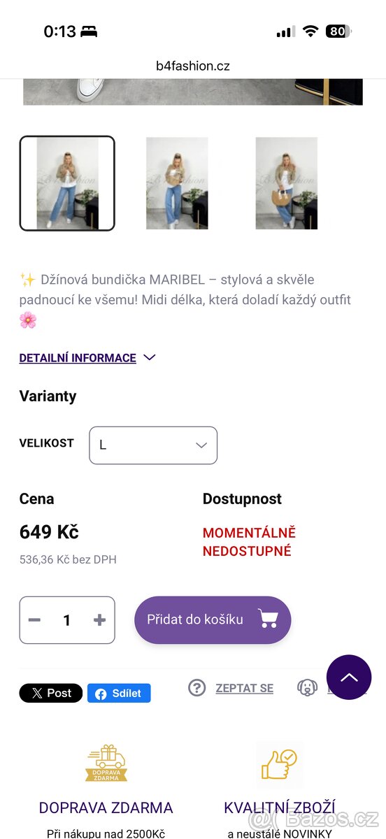Džínová bunda Maribel - nová - vel. L - 2