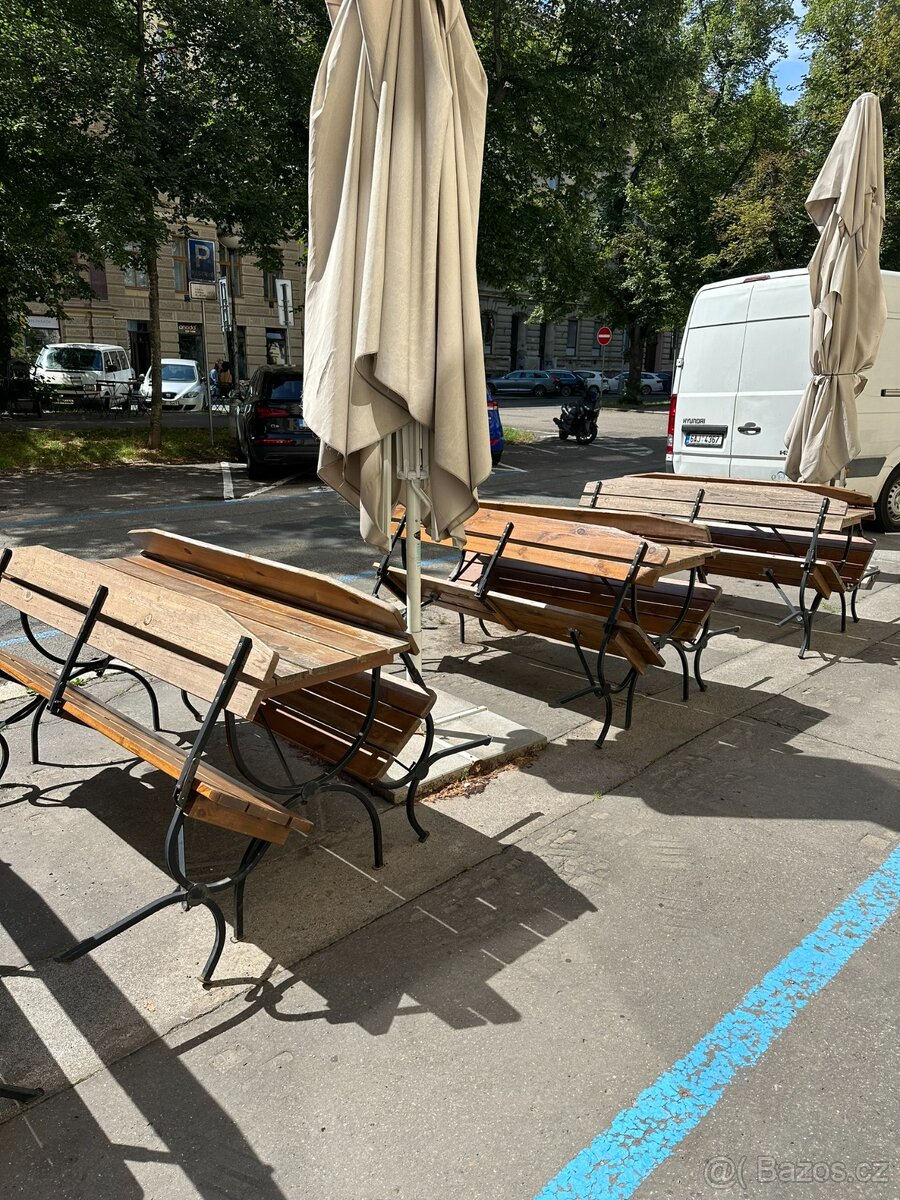 Masivní pivní set stůl + 2 lavice / zahradní posezení - 2