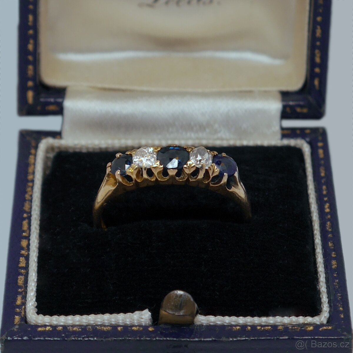 Zlatý prsten se safíry a diamanty - 2