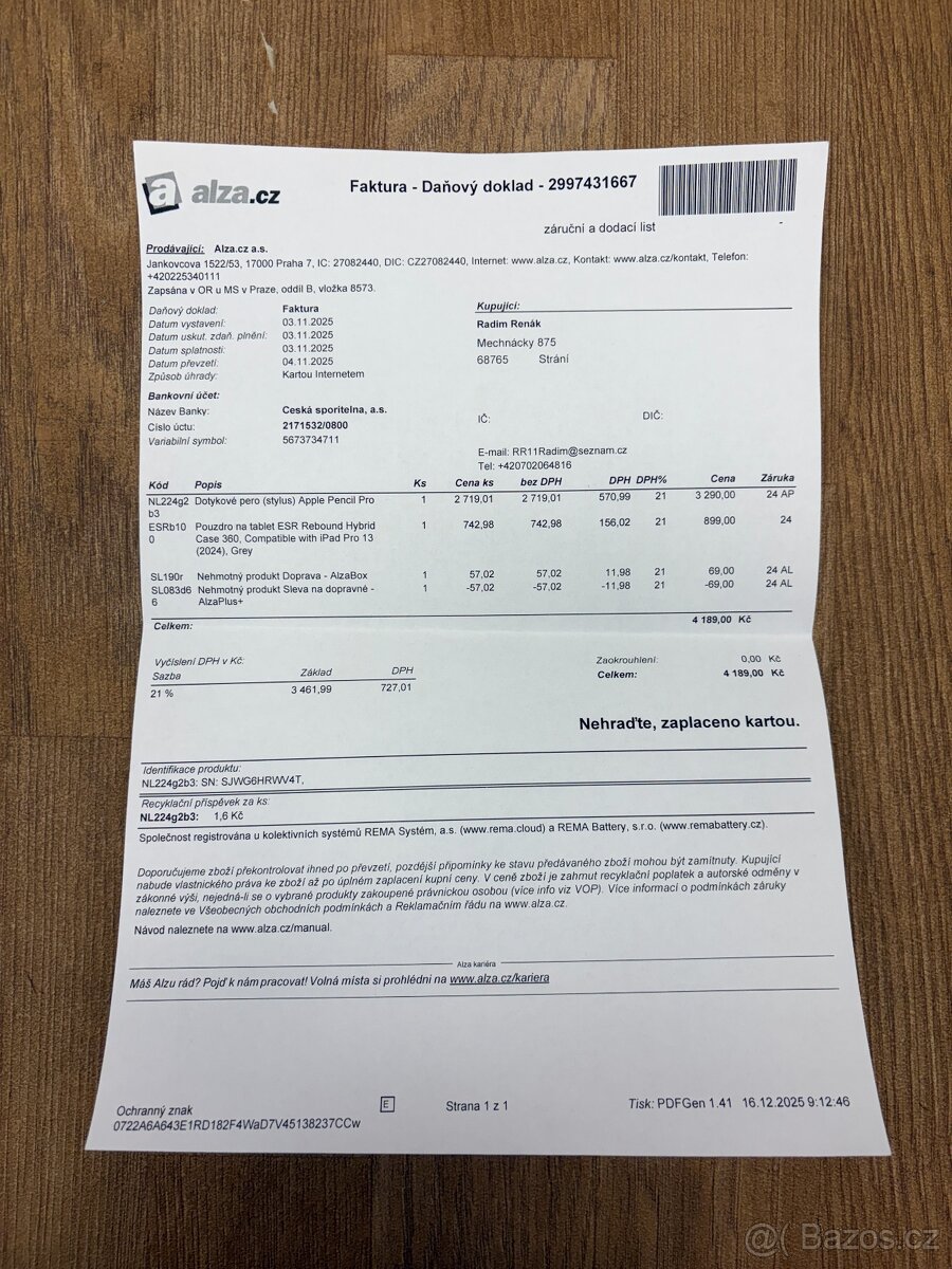 Apple Pencil Pro v záruce do 11/27 - 2