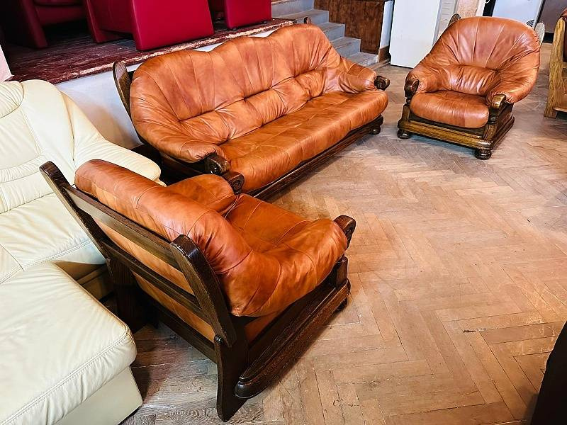 589 Rustikální kožená sedací souprava sedačka 3+1+1 masiv - 2