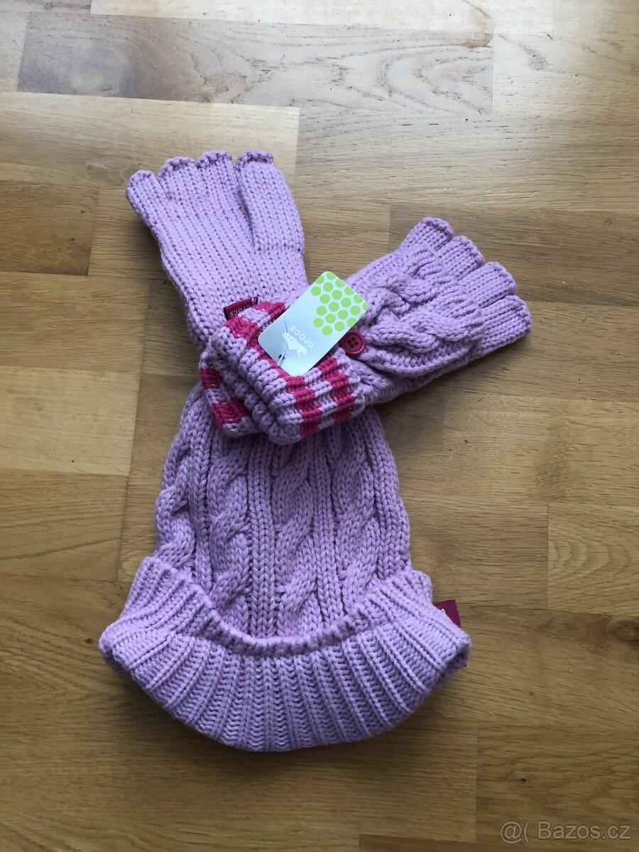 Set čepice a rukavic CROCS - černá, šedá, růžová - 2
