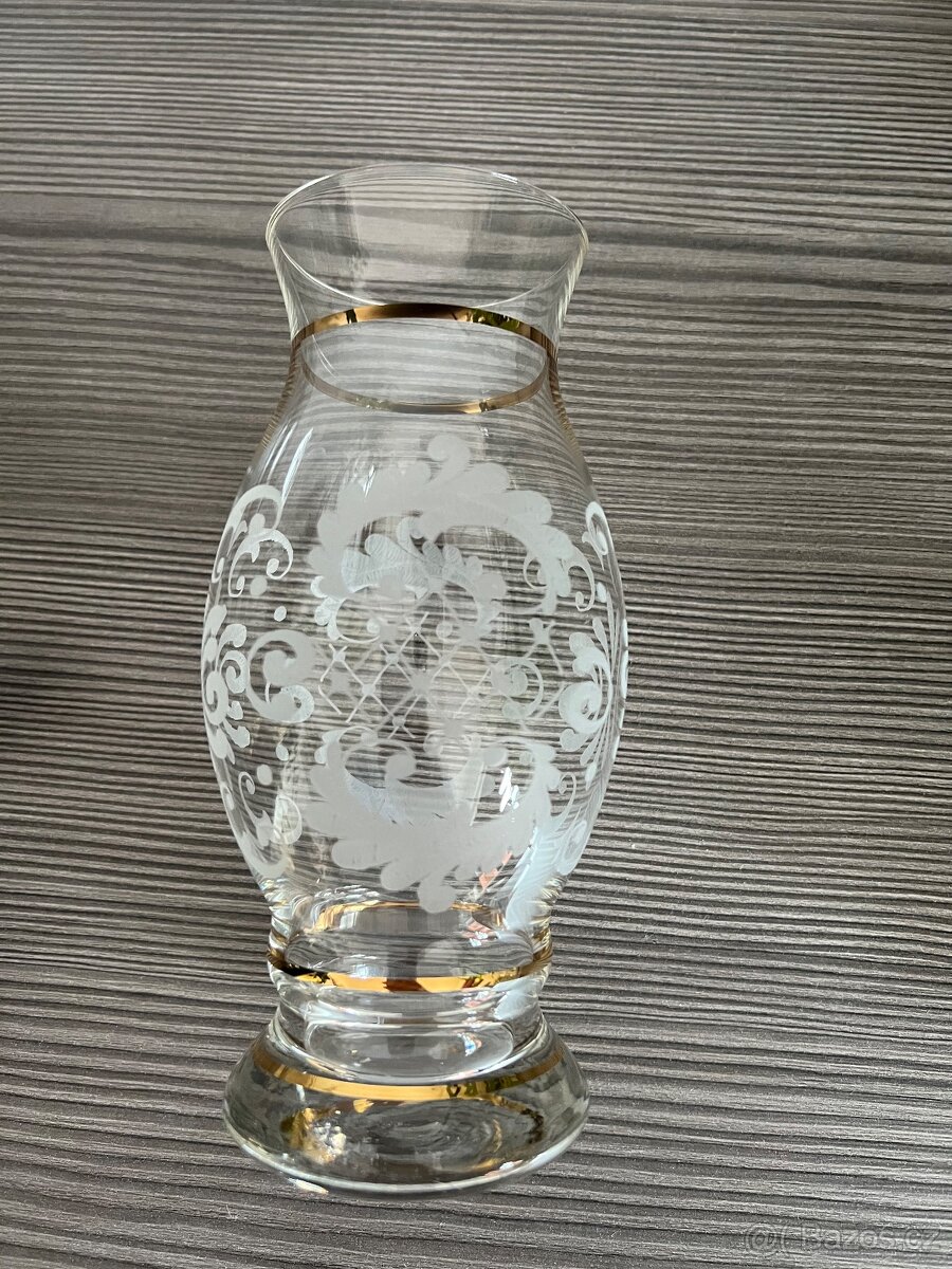 Skleněná váza s matovanými vzory zlacená Retro vintage - 2