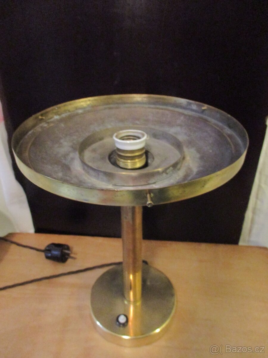 Stolní lampa mosaz, funkcionalismus, funkční, bílé sklo - 2