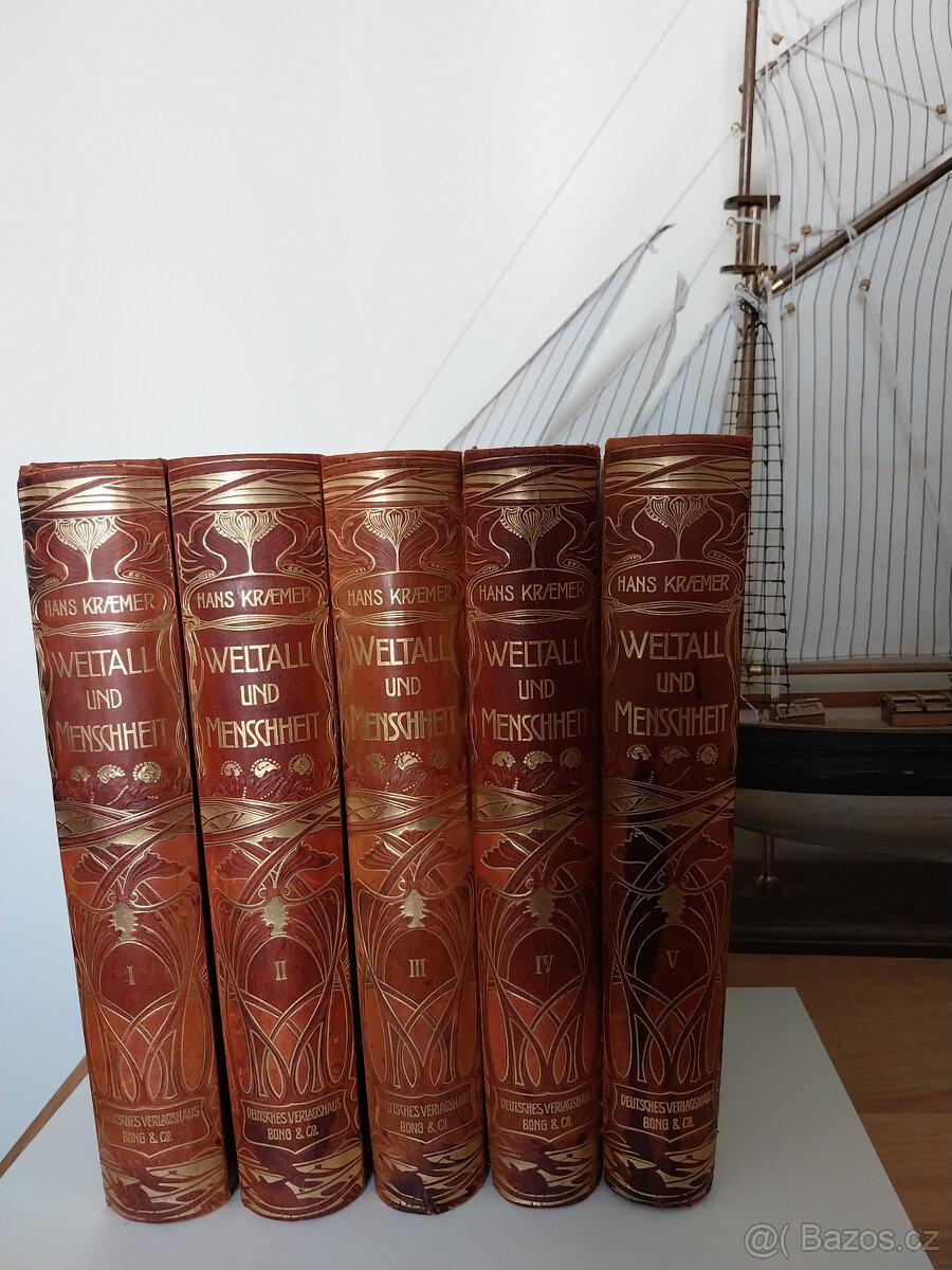 Weltall und Menschheit, komplet 5 dílů v kůži z r. 1900 - 2