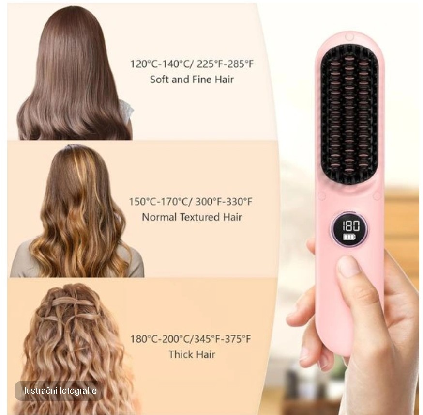 Mini žehlička- bezdrátový kartáč na vlasy - 2