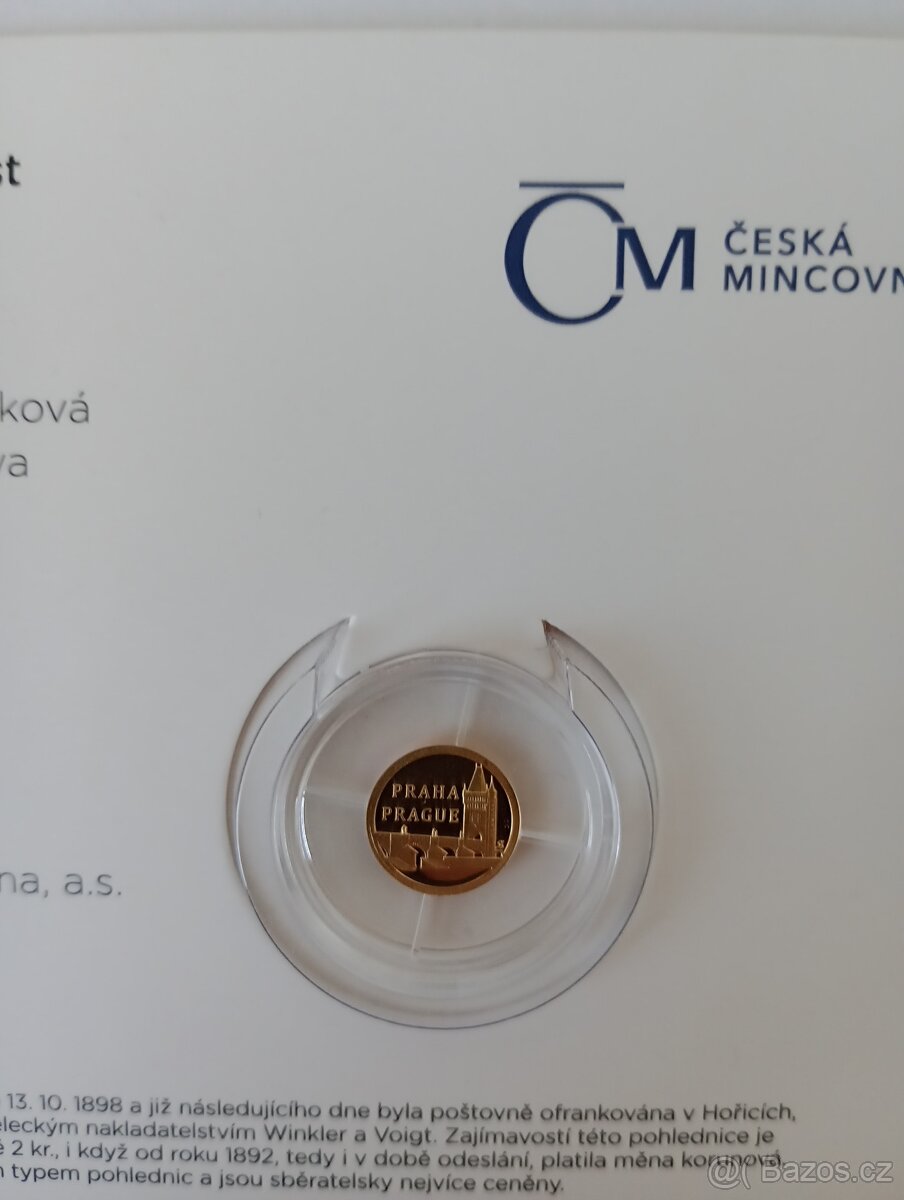 Dobová pohlednice se zlatou mincí Karlův most - 2