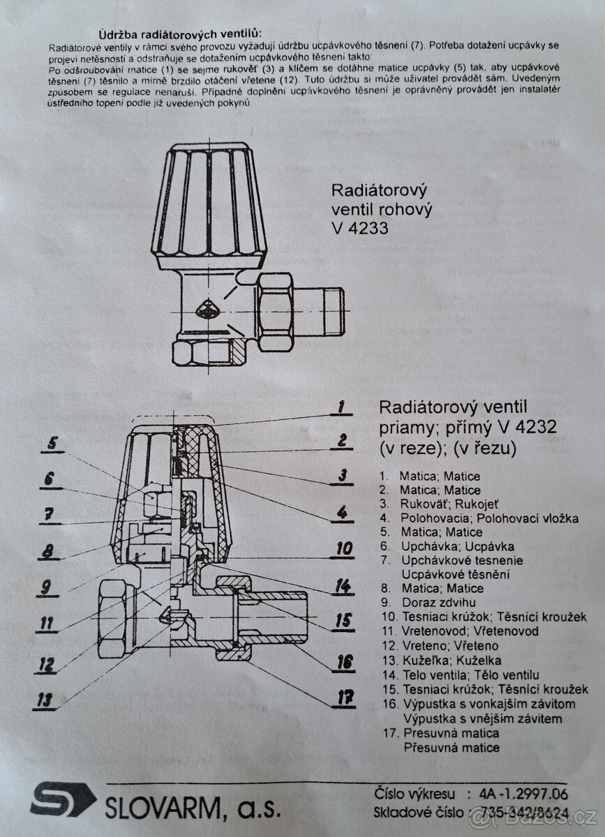 Radiátorový ventil V4232 3/4" přímý - 2