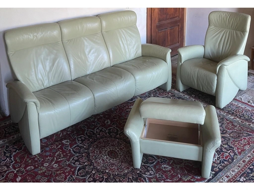 Luxusní moderní kožená sedací souprava 3+1 + taburet,2706 - 2