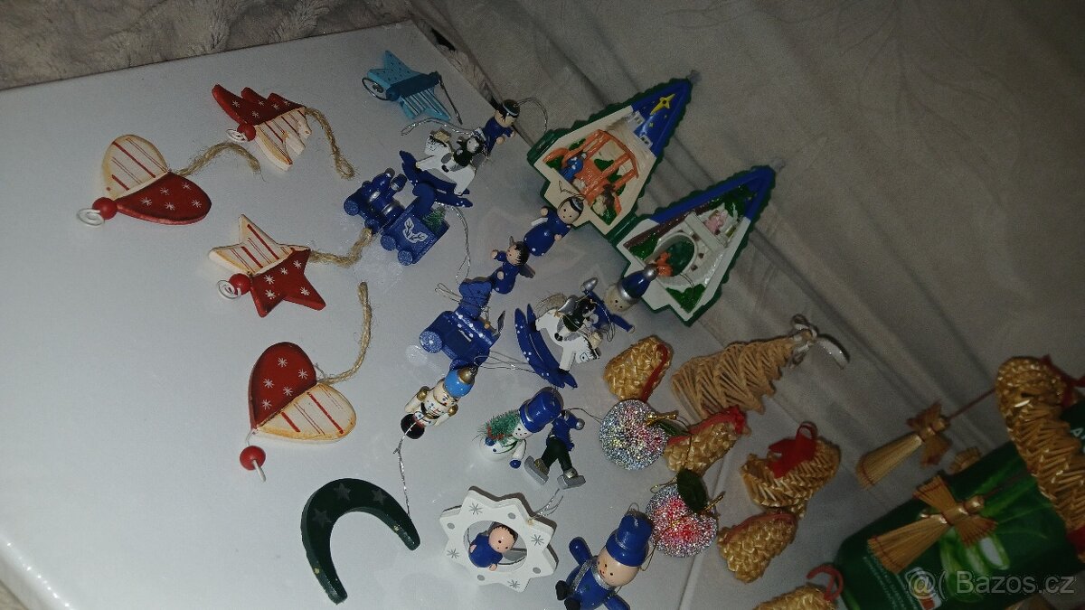 Vánoční dřevěné a slaměné ozdoby na stromeček Sob Betlém - 2