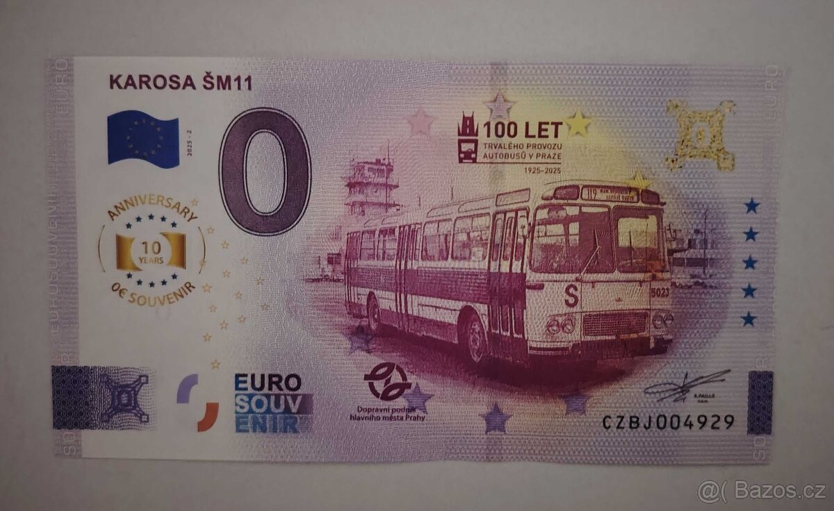 0€ / 0 euro suvenírová bankovka CZBJ 2025-2 Karosa ŠM11 - 2