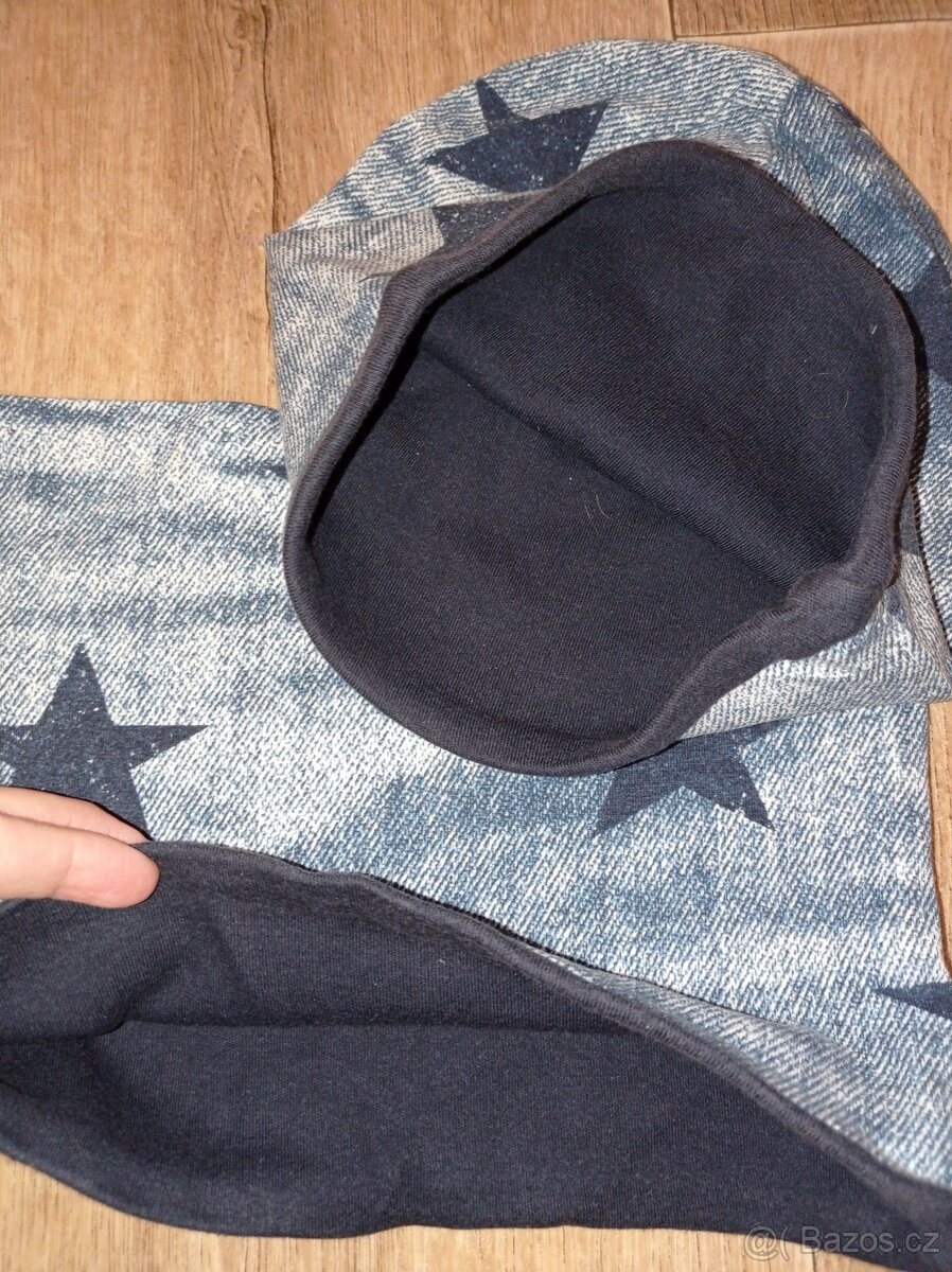 Čepice a nákrčník modré hvězdičky, vel. 46 - 2