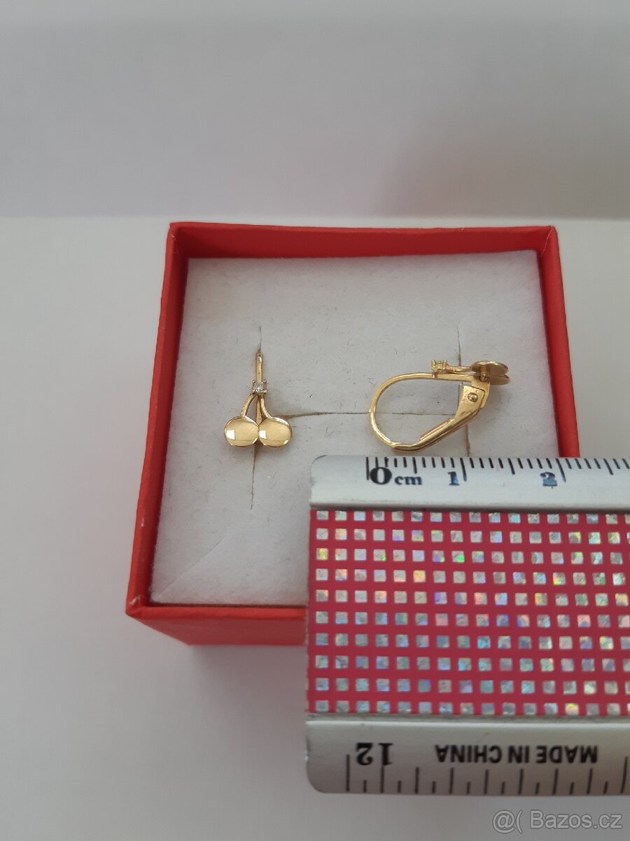 Zlaté náušnice - třešinky s kamínkem - 2