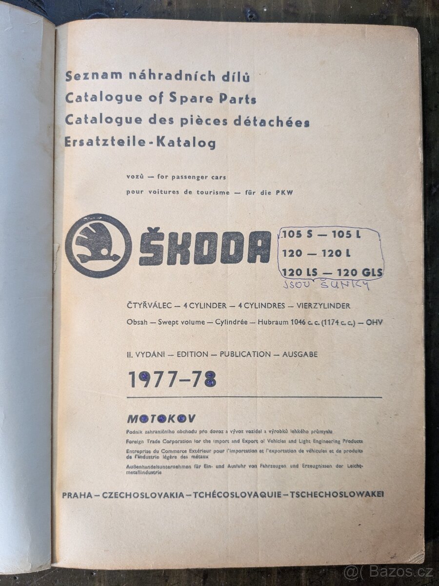 Kniha Seznam náhradních dílů Škoda 105S - 120 GLS - 2