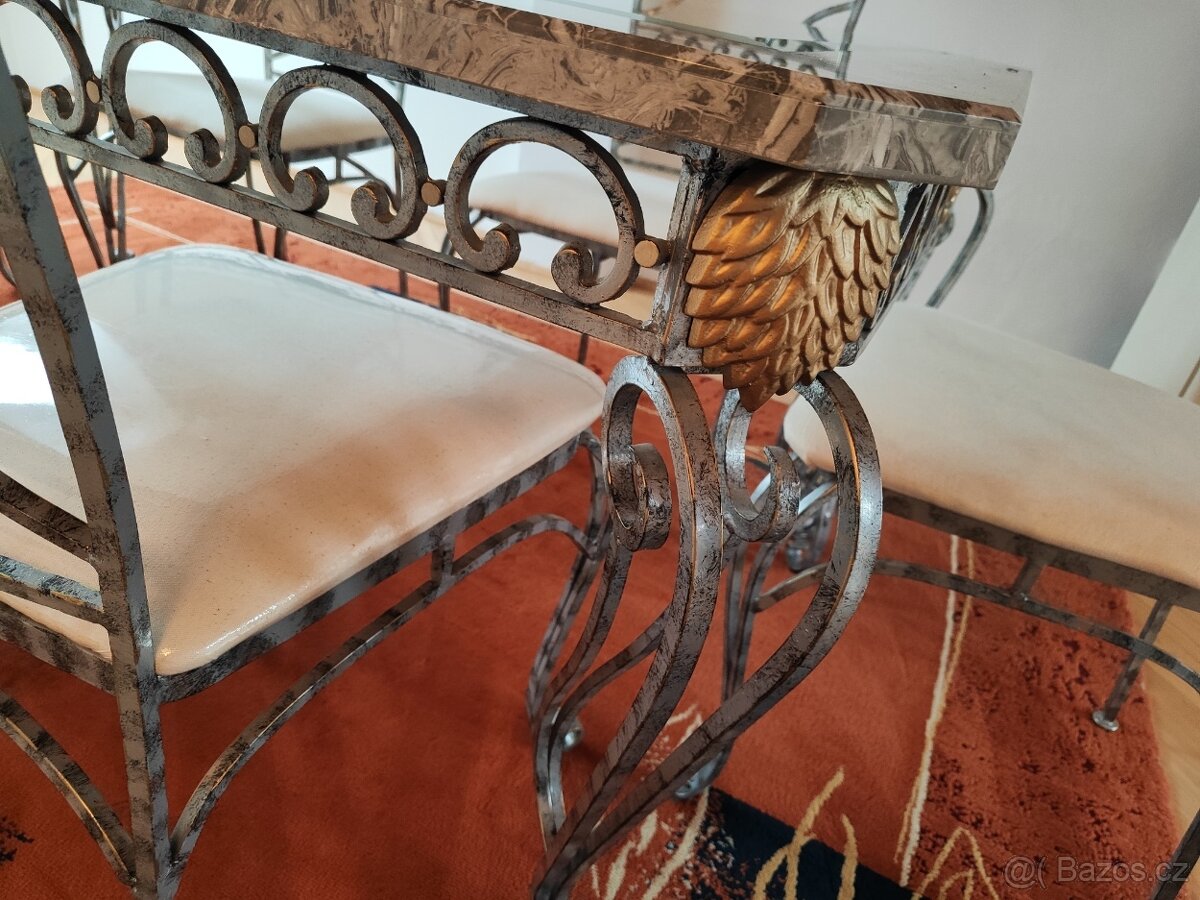 Secesně rustikální jídelní stůl a židle že Švýcarska - 2