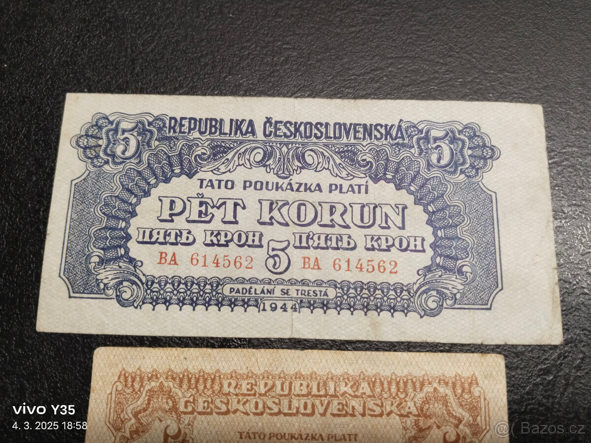 Korunové poukázky 1944 Československo - 2