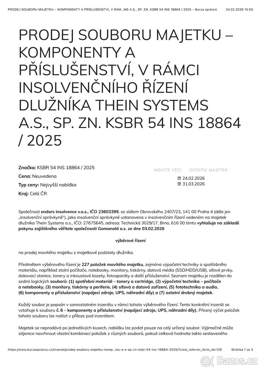 PRODEJ SOUBORU MAJETKU – KOMPONENTY A PŘÍSLUŠENSTVÍ - 2