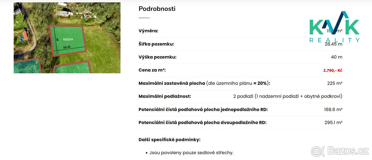 Pozemek o výměře 1.124 m2, určený pro výstavbu rodinného dom - 2