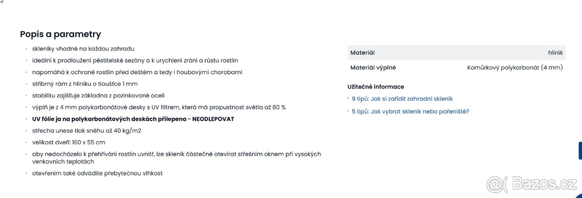 Zahradní skleník nový 195 x 190 x 190 cm polykarbonát - 2